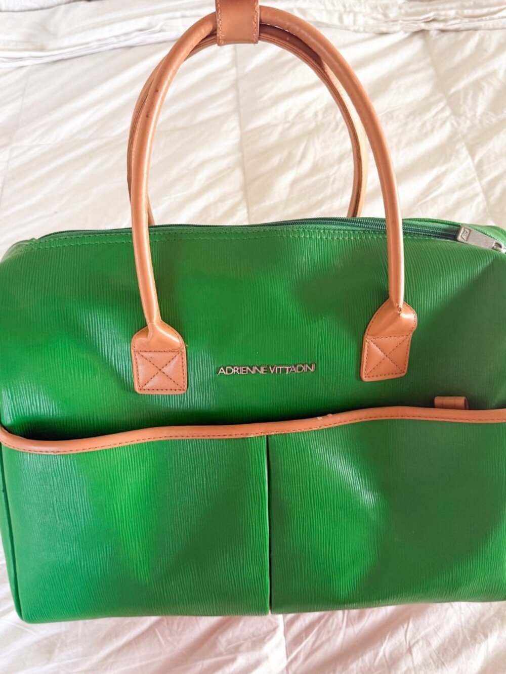 Adrienne Vittadini Green Weekender Duffel Bag Travel Carry On Tote